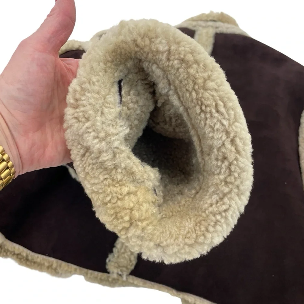 ❣️HP❣️Vakko Shearling & Suede Coat Large Brown/Natural - Picture 14 of 14